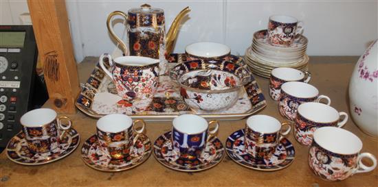 Royal Crown Derby Imari pattern 383 part tea and coffee set with matching tray, various dates (faults) & set Crescent tea plates